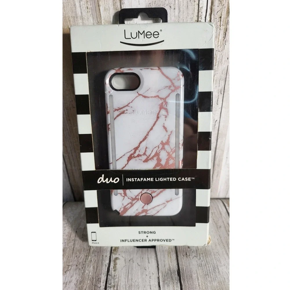 LuMee Duo InstaFame Lighted iPhone Case Rose Gold Marble Strong Influencer